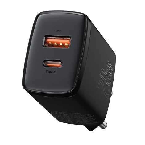 Baseus kompakt gyorstöltő, USB, USB-C, 20 W (fekete)