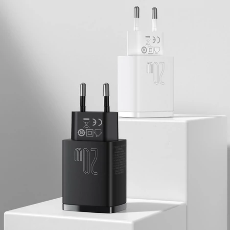 Baseus kompakt gyorstöltő, USB, USB-C, 20 W (fehér)