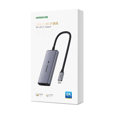 UGREEN CM500 4-in-1 Adapter USB-C - 3x USB 3.0 + HDMI2.1 8K (szürke)