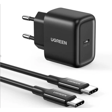 Fali töltő UGREEN CD250, 25W, USB-C (fekete) + USB-C-USB-C kábel, 2m (fekete)