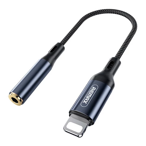 Remax Sury sorozatú adapter Lightning - mini jack 3,5 mm-es, 0,13 m, grafit (RL-LA13i)