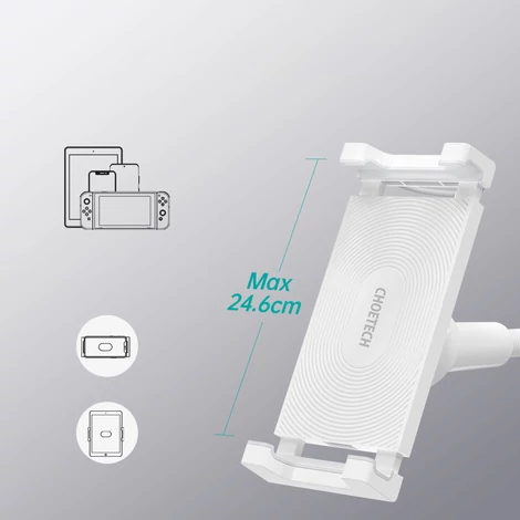 Choetech 2 az 1-ben rugalmas telefontartó vezeték nélküli töltővel, 10 W, fehér (T548-S)