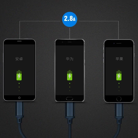 Remax Gition 3 az 1-ben nylon fonott USB - micro USB / Lightning / USB-C kábel, 2.8A, 1,15M, fekete