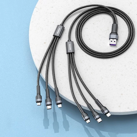 Remax Jany Series többfunkciós 6 az 1-ben USB kábel - micro USB + USB Type C + Lightning / micro USB + USB Type C + Lightning, 2m, fekete (RC-124)