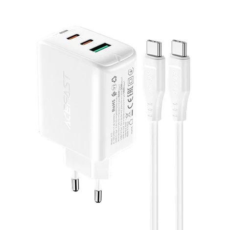 Acefast 2 az 1-ben töltő, 2x USB Type C / USB 65W, PD, QC 3.0, AFC, FCP (szett kábellel), fehér (A13-white)