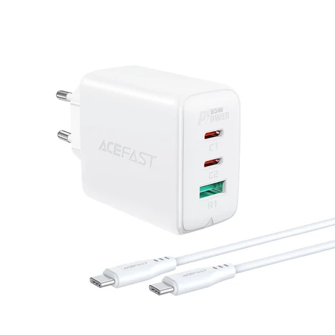 Acefast 2 az 1-ben töltő, 2x USB Type C / USB 65W, PD, QC 3.0, AFC, FCP (szett kábellel), fehér (A13-white)