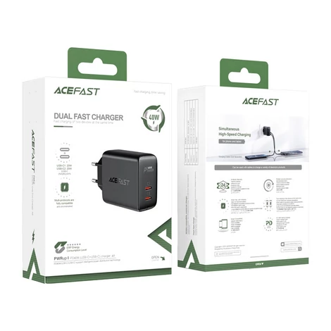 Acefast töltő 2x USB Type C 40W, PPS, PD, QC 3.0, AFC, FCP, fekete (A9-black)