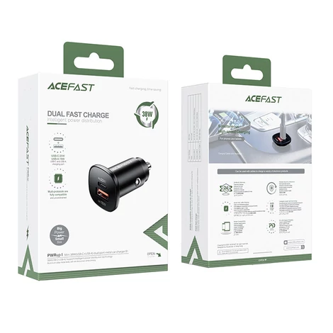 Acefast autós töltő 38W USB Type C / USB, PPS, Power Delivery, Quick Charge 3.0, AFC, FCP, fekete (B1-black)