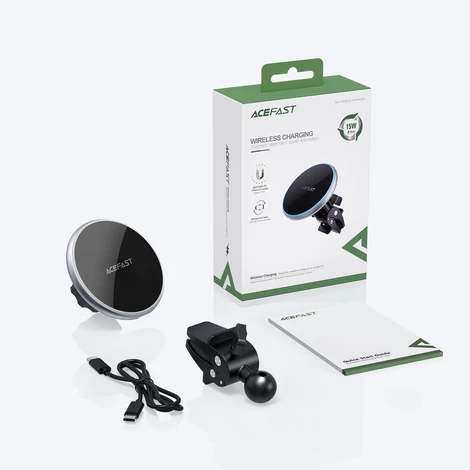 Acefast Qi vezeték nélküli autós töltő, 15 W, MagSafe mágneses telefontartóval a szellőzőrácson, fekete (D3-black)