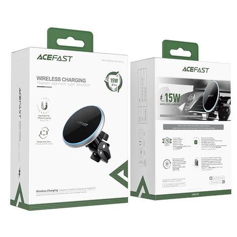 Acefast Qi vezeték nélküli autós töltő, 15 W, MagSafe mágneses telefontartóval a szellőzőrácson, fekete (D3-black)