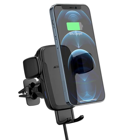 Acefast Qi vezeték nélküli autós töltő 15 W, automatikus telefontartó szellőzőrácsra, szélvédőre és műszerfalra, fekete (D1-black)