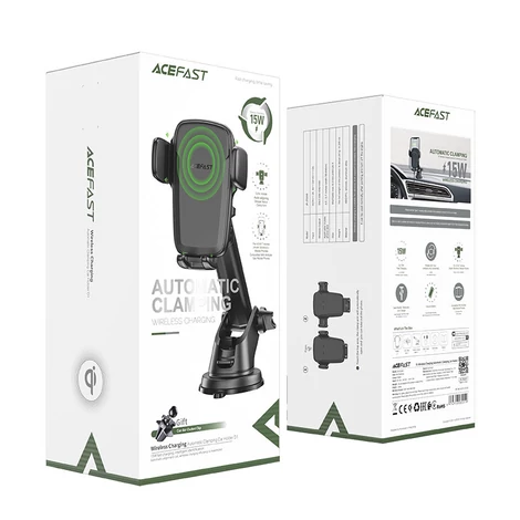 Acefast Qi vezeték nélküli autós töltő 15 W, automatikus telefontartó szellőzőrácsra, szélvédőre és műszerfalra, fekete (D1-black)