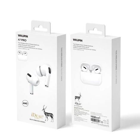 WK Design TWS ANC Bluetooth True vezeték nélküli fülhallgató vezeték nélküli töltőtokkal, fehér (A7-white-Pro)