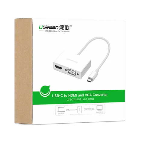 Ugreen adapter videó konverter USB Type C - HDMI / VGA, fehér (MM123)