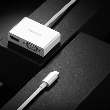 Ugreen adapter videó konverter USB Type C - HDMI / VGA, fehér (MM123)