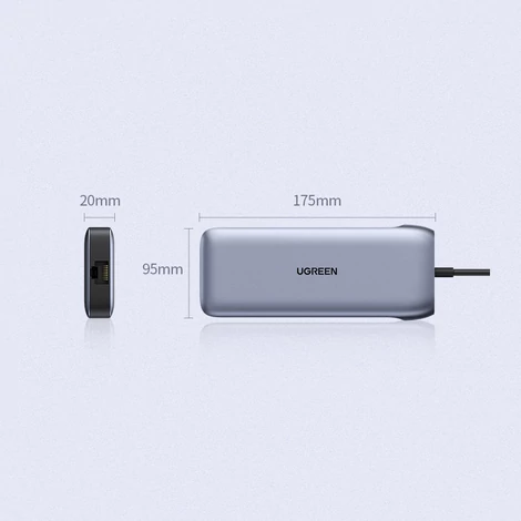 Ugreen multifunkcionális HUB 9 az 1-ben USB Type C - HDMI, DP, VGA, 2 x USB, RJ45 Ethernet, SD / TF kártyaolvasó, USB Type C PD, 100 W, szürke (CM274)