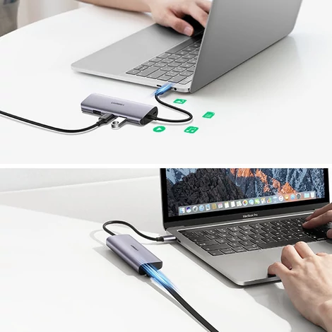 Ugreen multifunkcionális adapter HUB USB Type C - 3 x USB / Ethernet RJ-45 / mikro USB, szürke (CM252)