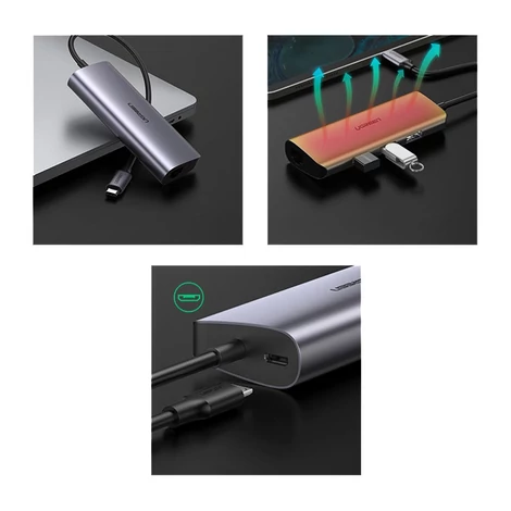 Ugreen multifunkcionális adapter HUB USB Type C - 3 x USB / Ethernet RJ-45 / mikro USB, szürke (CM252)