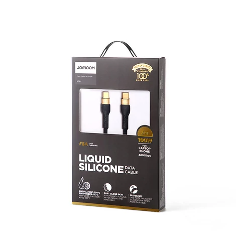 Joyroom Liquid Silicone USB Type C - USB Type C töltő / adatkábel PD 100W, 2m, fekete (S-2050N18-10-black)