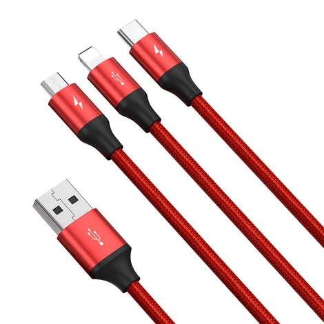Baseus 3 az 1-ben kábel USB csatlakozókkal - USB Type C / Lightning / micro USB, 1.2m, 3.5A, piros (CAJS000009)