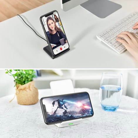 Choetech szett 2 x Qi vezeték nélküli töltőállvány, 10 W, fekete-fehér állvány (T524-S)