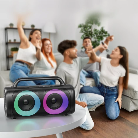 Joyroom 5.1 vezeték nélküli bluetooth hangszóró LED-es színes világítással, fekete (JR-MW02)