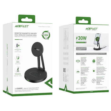 Acefast Qi vezeték nélküli töltő 15W iPhone-hoz (MagSafe-vel) és Apple AirPods állványtartó mágneses tartó fekete (E8 black)