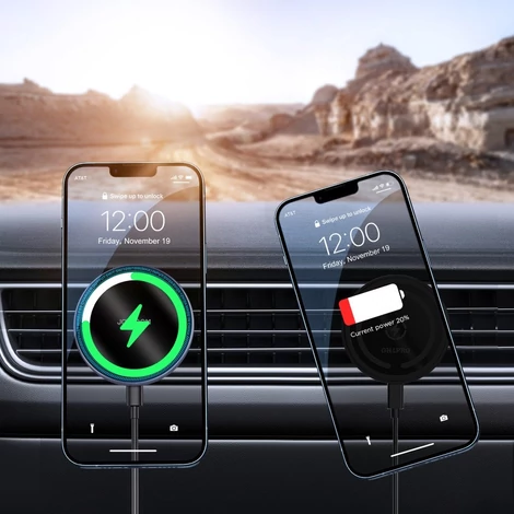Joyroom autós tartó Qi vezeték nélküli indukciós töltő 15W (MagSafe kompatibilis iPhone-hoz) szellőzőnyílás ezüst (JR-ZS290)
