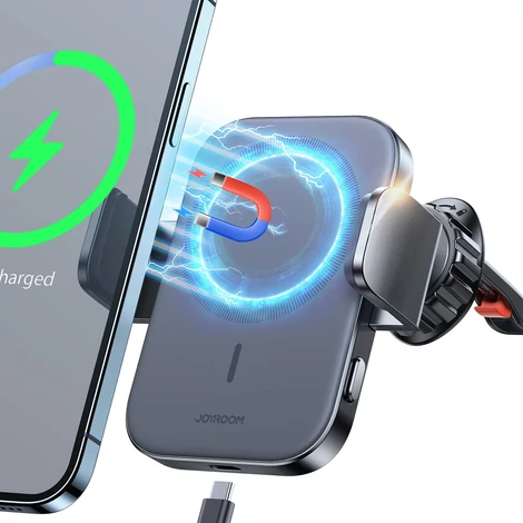 Joyroom autós tartó Qi vezeték nélküli indukciós töltő 15W (MagSafe iPhone kompatibilis) műszerfalra (JR-ZS295)