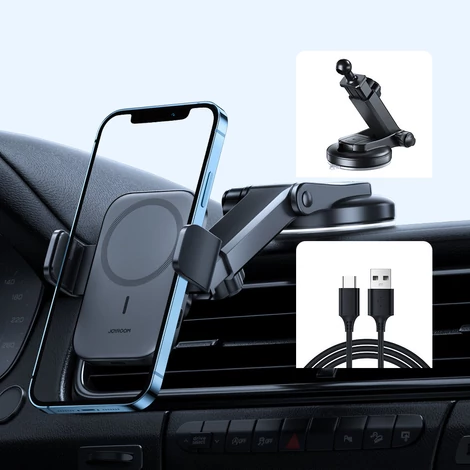 Joyroom autós tartó Qi vezeték nélküli indukciós töltő 15W (MagSafe kompatibilis iPhone-hoz) szellőzőnyíláshoz (JR-ZS295)