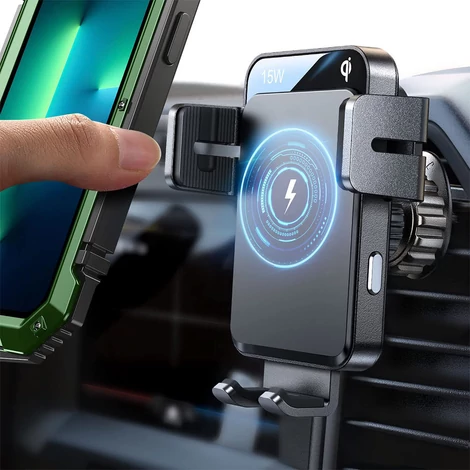 Joyroom automatikus elektromos autó szellőzőrács 15W Qi vezeték nélküli töltővel (JR-ZS219)