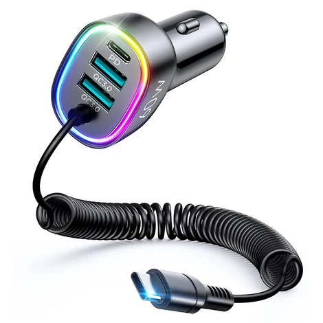 Joyroom 4 az 1-ben gyors autós töltő PD, QC3.0, AFC, FCP USB C típusú kábellel 1.6m 60W fekete (JR-CL19)