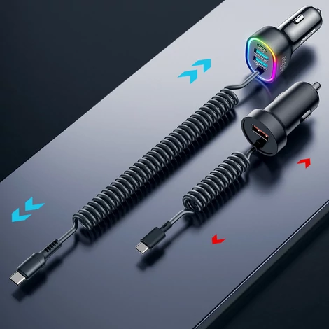 Joyroom 4 az 1-ben gyors autós töltő PD, QC3.0, AFC, FCP USB C típusú kábellel 1.6m 60W fekete (JR-CL19)