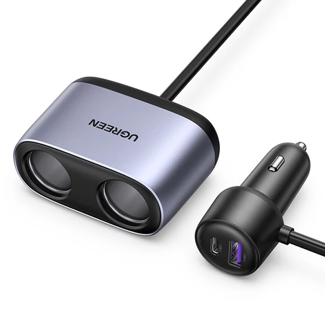 Ugreen USB / USB Type C autós töltő osztóval 2x autós aljzat, szürke (30886)