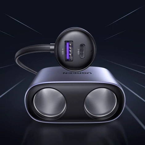 Ugreen USB / USB Type C autós töltő osztóval 2x autós aljzat, szürke (30886)