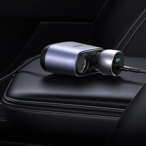 Ugreen USB / USB Type C autós töltő osztóval 2x autós aljzat, szürke (30886)