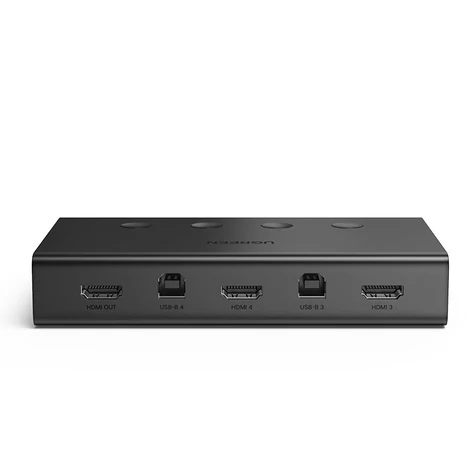 Ugreen KVM (billentyűzet videoegér) kapcsoló 4 x 1 HDMI (aljzat), 4 x USB (aljzat), 4 x USB Type B (aljzat), fekete (CM293)