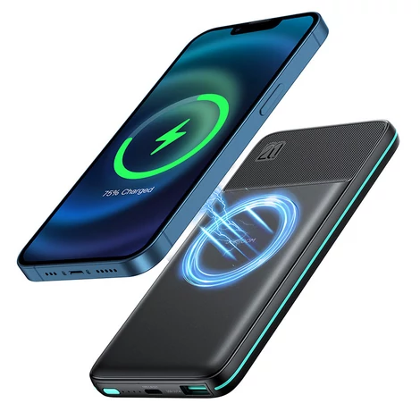 Joyroom power bank 10000mAh, 20W, Power Delivery, Quick Charge, 15W mágneses Qi vezeték nélküli töltő iPhone-hoz, MagSafe kompatibilis, fekete (JR-W040)