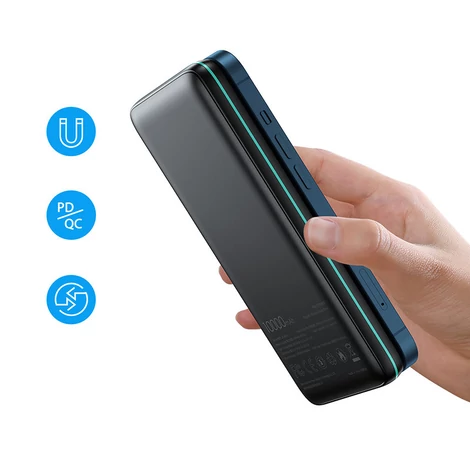 Joyroom power bank 10000mAh, 20W, Power Delivery, Quick Charge, 15W mágneses Qi vezeték nélküli töltő iPhone-hoz, MagSafe kompatibilis, fekete (JR-W040)