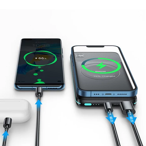 Joyroom power bank 10000mAh, 20W, Power Delivery, Quick Charge, 15W mágneses Qi vezeték nélküli töltő iPhone-hoz, MagSafe kompatibilis, fekete (JR-W040)