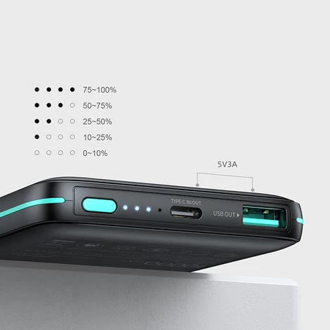 Joyroom power bank 10000mAh, 20W, Power Delivery, Quick Charge, 15W mágneses Qi vezeték nélküli töltő iPhone-hoz, MagSafe kompatibilis, fekete (JR-W040)