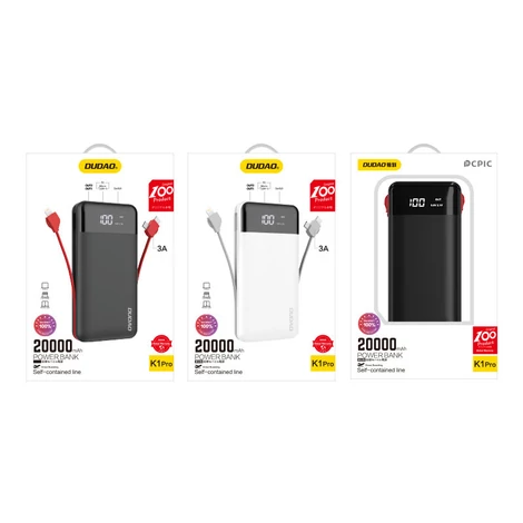 Dudao K1Pro powerbank 20000mAh beépített kábelekkel fehér (K1Pro-white)