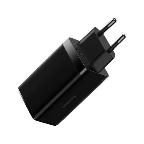 Baseus GaN3 Pro gyors univerzális GaN töltő 2 x USB Type C / USB 65W PD3.0, QC4.0 +, AFC fekete + USB Type C - USB Type C kábel 1m (CCGP050101)