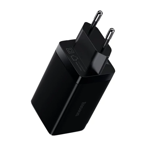 Baseus GaN3 Pro gyors univerzális GaN töltő 2 x USB Type C / USB 65W PD3.0, QC4.0 +, AFC fekete + USB Type C - USB Type C kábel 1m (CCGP050101)