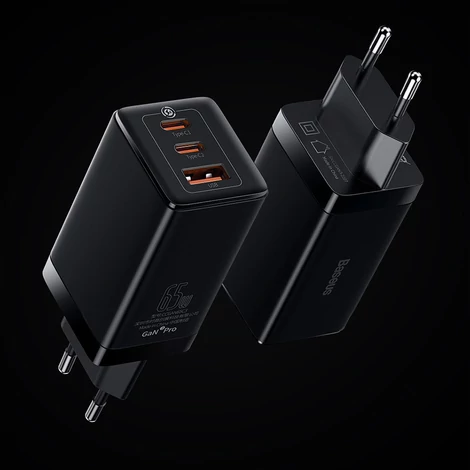 Baseus GaN3 Pro gyors univerzális GaN töltő 2 x USB Type C / USB + kábel USB Type C - USB Type C 65W PD3.0, QC4.0 +, AFC fehér (CCGP050102)