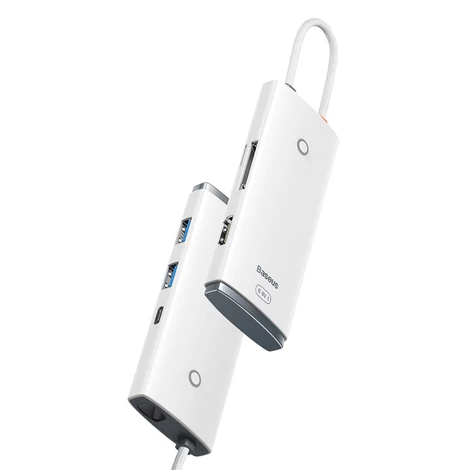 Baseus Lite sorozat multifunkciós HUB USB Type C - 2 x USB 3.0 / USB Type C PD / HDMI 1,4 / SD / TF fehér (WKQX050102)