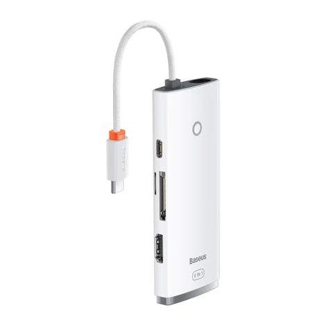 Baseus Lite sorozat multifunkciós HUB USB Type C - 2 x USB 3.0 / USB Type C PD / HDMI 1,4 / SD / TF fehér (WKQX050102)