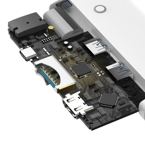 Baseus Lite sorozat multifunkciós HUB USB Type C - 2 x USB 3.0 / USB Type C PD / HDMI 1,4 / SD / TF fehér (WKQX050102)