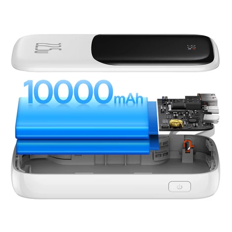 Baseus Qpow power bank 10000mAh beépített USB Type-C kábel 22.5W gyorstöltés SCP AFC FCP fehér (PPQD02010102)