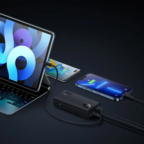 Baseus Adaman2 power bank digitális kijelzővel 10000mAh 30W 2 x USB / 1x USB Type C Power Delivery gyorstöltés SCP fekete (PPAD040001)